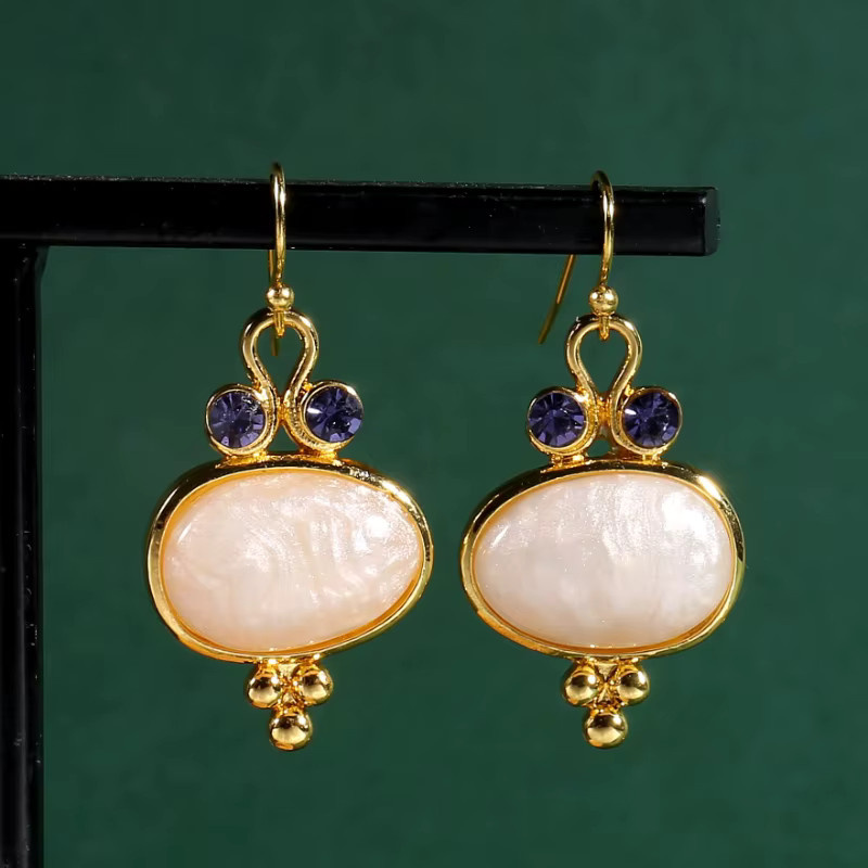 Ohrringe Futz, Gold, ovale Edelsteinimitate, Damen, Vintage - Bild 3
