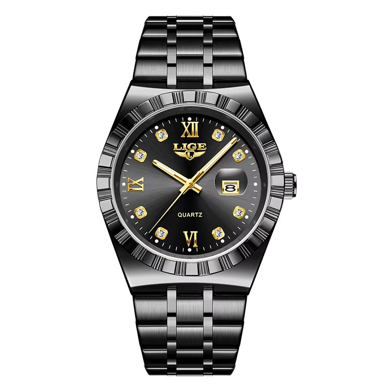 LIGE Armbanduhr Quarz, Edelstahl, Schwarz, Silber, Herren - Bild 7