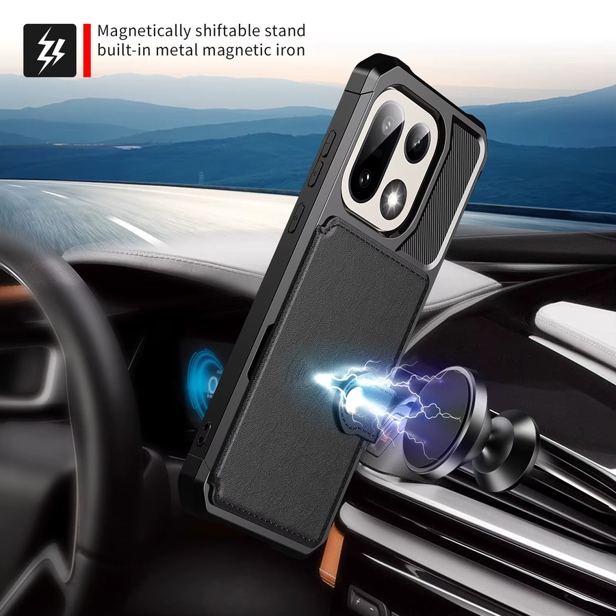Luxuriöse Leder-Handyhülle mit Magnetverschluss und Kartenfach für OnePlus 15 in Schwarz oder Gold, stoßfeste Brieftaschen-Schutzhülle mit Linsenschutz - Bild 4