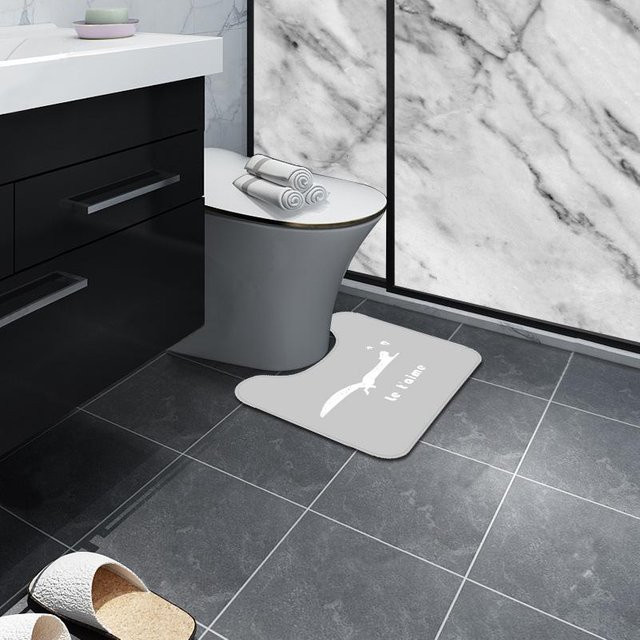 Yiran Furniture Nordische Toilettenmatte U-förmig, grau, saugfähig und rutschfest, B: 44 cm, T: 50 cm - Bild 1