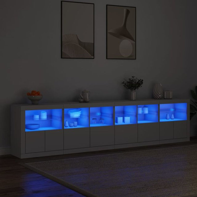 Modernes Sideboard mit LED-Leuchten von VIDAXL in Weiß, B/T/H: 283 x 37 x 67 cm - Bild 1