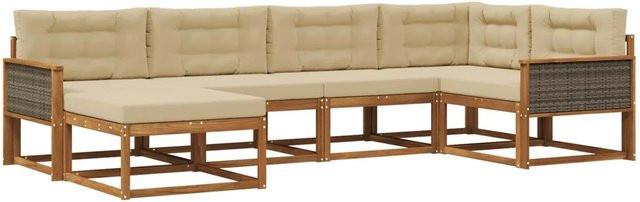 vidaXL Outdoor-Sofagarnitur L-Form aus Akazienholz mit 6 Kissen in Beige und Natur - Bild 1