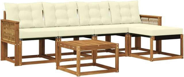 vidaXL Outdoor-Sofagarnitur aus Akazienholz mit 6 Kissen in Creme und Beige mit Textilene-Bezug und modernem Design - Bild 1