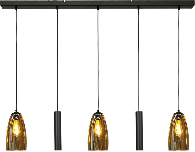 Masterlight Quinto 3/2 Pendelleuchte 5-flammig mit Glas in Rauch Fumé und schwarzem Metall - Bild 1