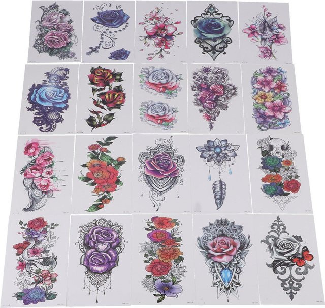 Koogeelife Temporäre Tattoos Aufkleber Blume, 20 Stück, Grau, Unisex - Bild 1