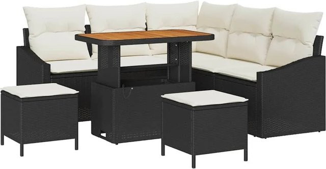 vidaXL Gartensofa-Set aus Poly Rattan mit 8 Kissen in Schwarz und Beige - Bild 1