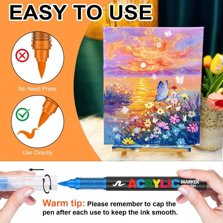 Acryl-Farbstifte und Marker mit Pinselspitze in 12 bis 72 Farben für DIY-Kunsthandwerk auf Holz, Leinwand und Stein - Bild 3