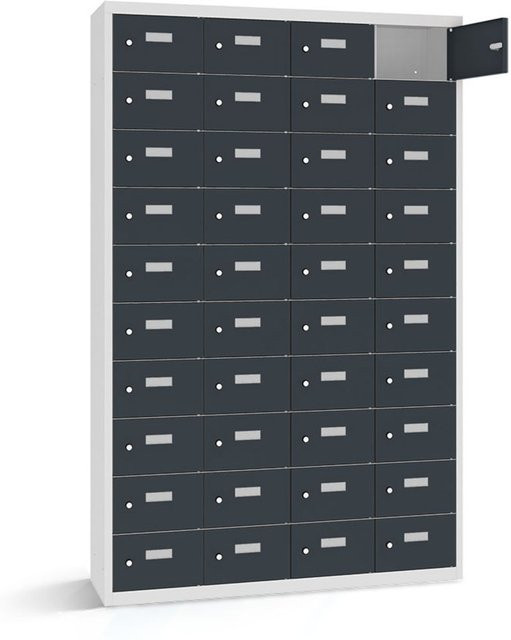 rotstahl Wertfachschrank mit 40 Fächern, Korpus lichtgrau und anthrazitfarbenen Türen, B/T/H: 115 x 30 x 180 cm - Bild 1