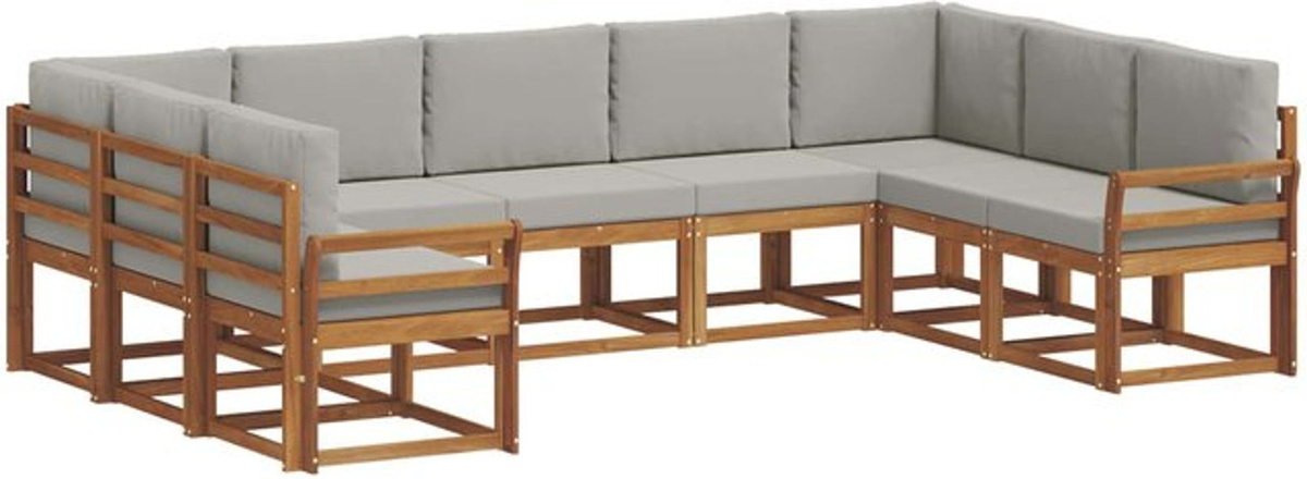vidaXL Outdoor-Sofagarnitur aus Akazie mit 9-teiligem Set und Kissen in Natur und Hellgrau - Bild 1