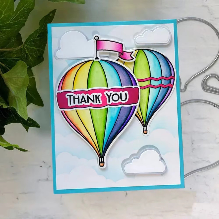 Winterzwerge Stanzformen und Stempel Set mit Heißluftballon und geschlossenen Buchstaben für DIY Scrapbooking und Kartenherstellung, Multicolor - Bild 4