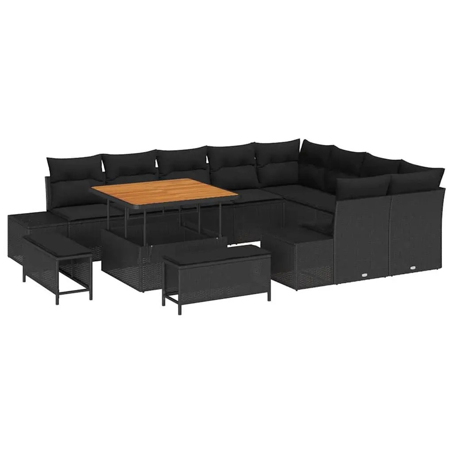 vidaXL Garten-Sofa-Set aus Polyrattan in Schwarz, 12-teiliges Outdoor-Set mit Eckelementen, Ottoman, Couchtisch und integriertem Kissen-Speicher - Bild 2