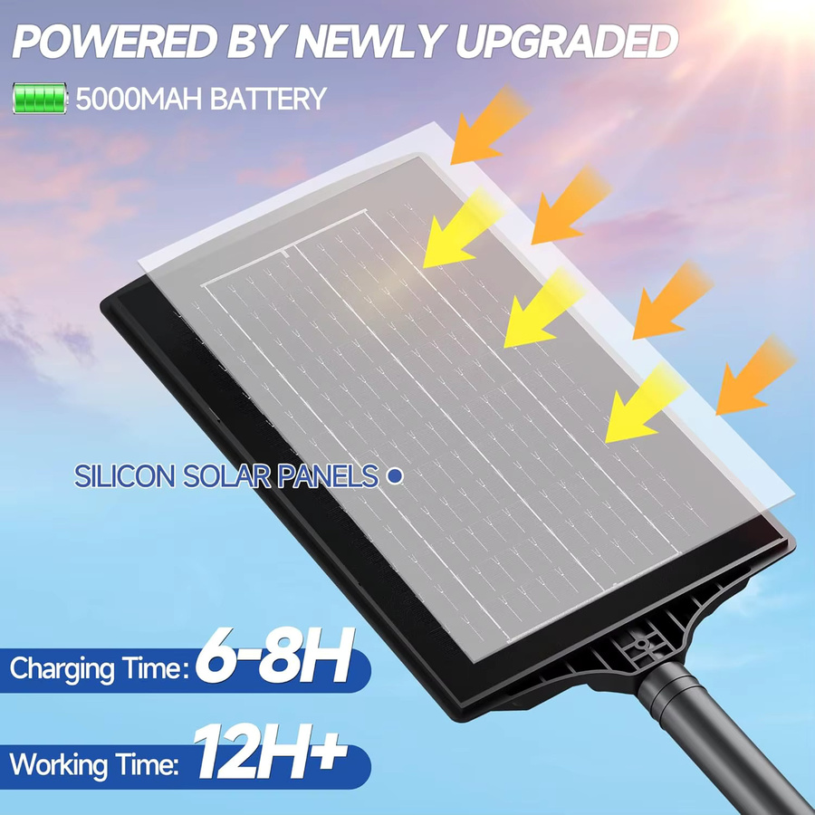 YQCHEZI Solar-Flutlicht mit Bewegungsmelder und LED, wasserdichte Außenleuchte in Schwarz, Cool White 6500 K für Garten und Hof - Bild 5