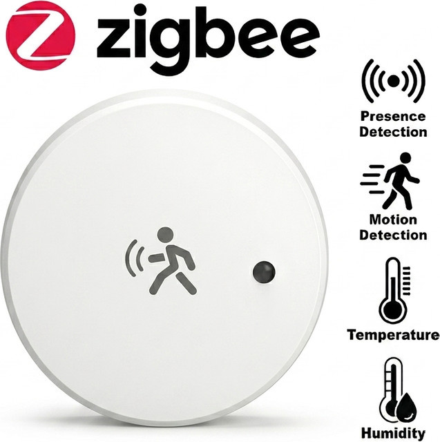 Tuya Zigbee Anwesenheitssensor mit 24G mmWave Radar, Temperatur-, Feuchtigkeits- und Helligkeitserkennung in Weiß, kompatibel mit Zigbee2mqtt und Home Assistant - Bild 1
