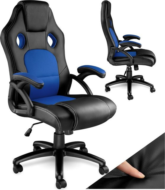tectake Racing Bürostuhl mit Kunstleder und Mesh-Gewebe sowie Armlehnen, Belastbarkeit 120 kg - Bild 1