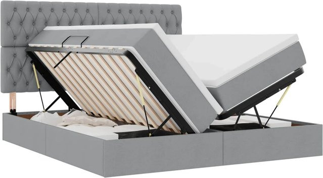 vidaXL Bett mit LED-Lichtleisten und Lift-up-Basis in Hellgrau, B: 180 cm, T: 200 cm - Bild 1