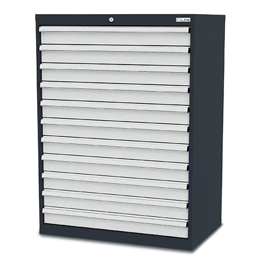 Simplaflex Schubladenschrank aus Stahlblech mit 11 Schubladen in Anthrazitgrau, B/T/H: 90 x 57,5 x 122 cm - Bild 2