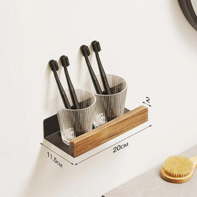 Wandmontiertes Badezimmerregal aus Massivholz von Yiran Furniture in Grau - Bild 1