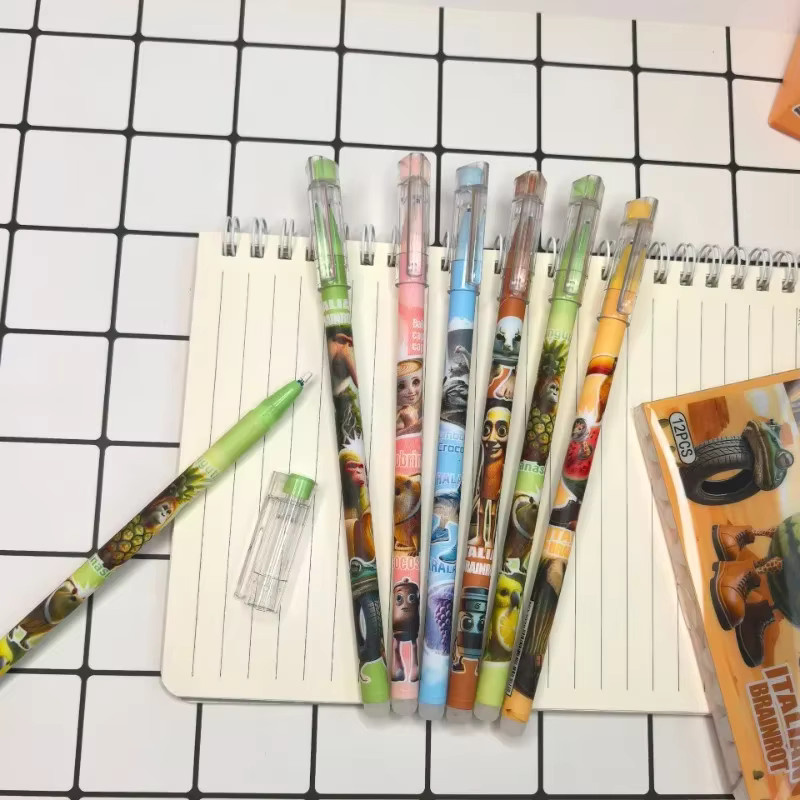 Tung Sahur 12er Set Cartoon Gelstifte aus Holz für Schüler und Studenten, Mehrfarbig mit schwarzer Tinte, einzeln verpackt - Bild 4