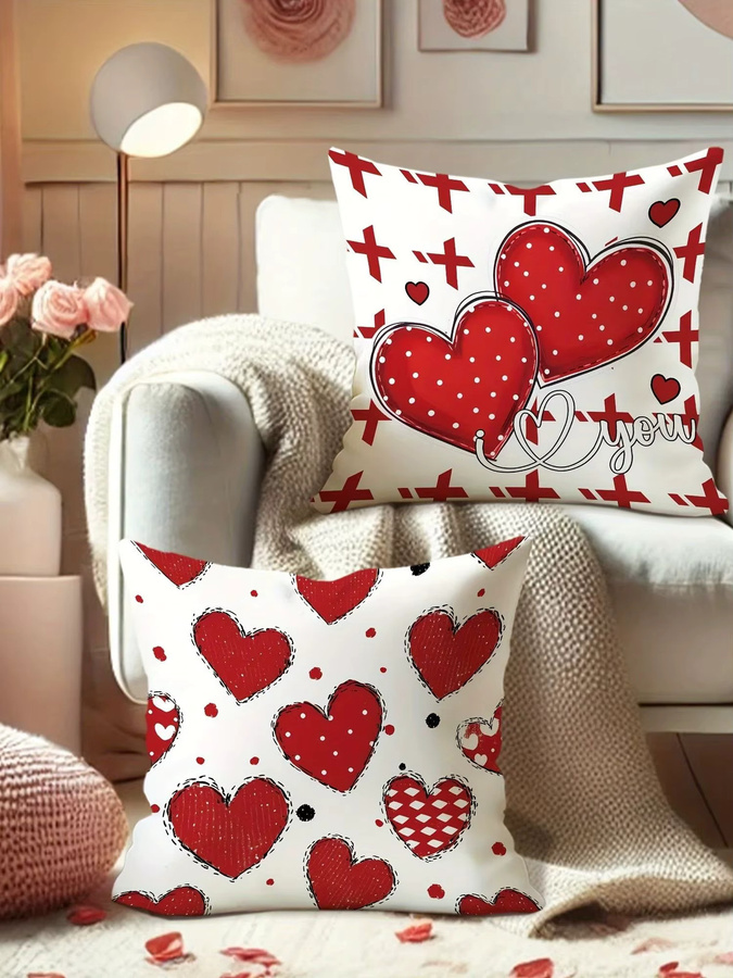 VIKAMA Dekorativer Kissenbezug mit rotem Herz-Design, quadratisch, Farbe: Rot, B/T/H: 40 x 40 x 40 cm - Bild 3