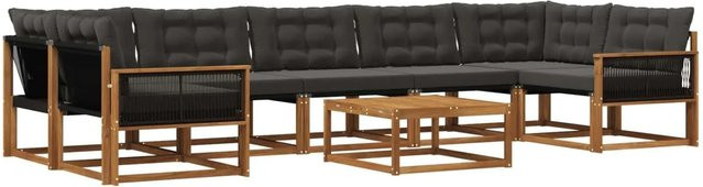 vidaXL Outdoor-Sofagarnitur aus Akazienholz mit 8 Textilene-Kissen in Natur und Schwarz - Bild 1