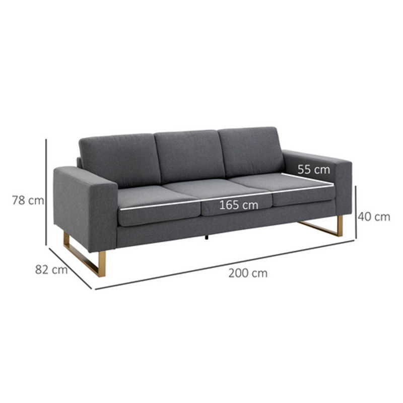 HOMCOM 3-Sitzer Polstersofa aus Leinen in Dunkelgrau mit Armlehnen, B/T/H: 200 x 82 x 78 cm - Bild 3