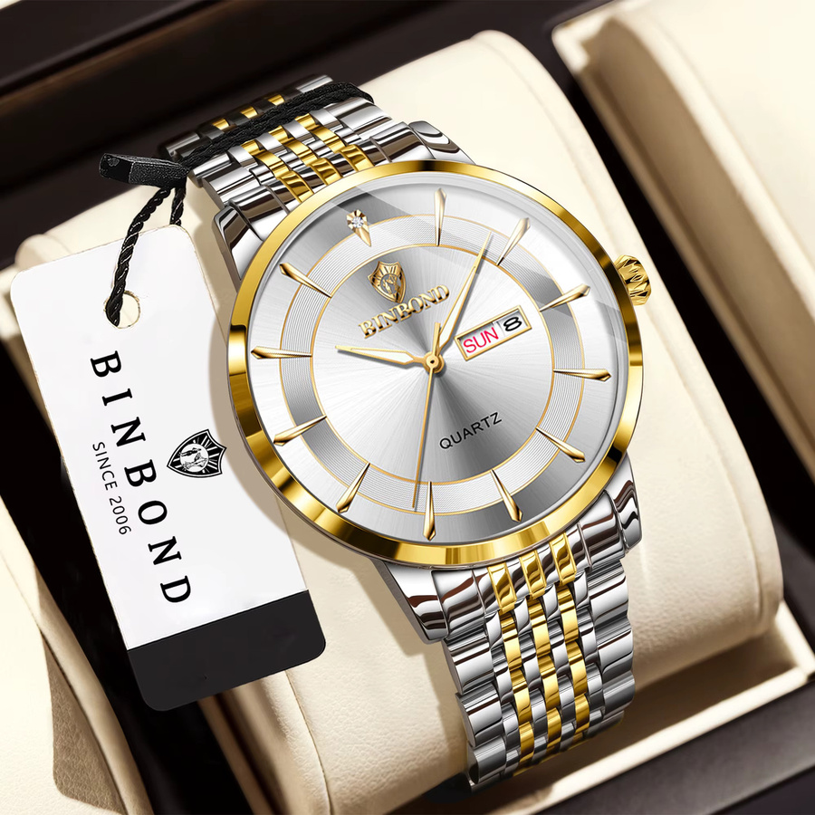 BINBOND Armbanduhr Quarz, Edelstahl, Bicolor, Datum, Wochentag, Herren - Bild 2