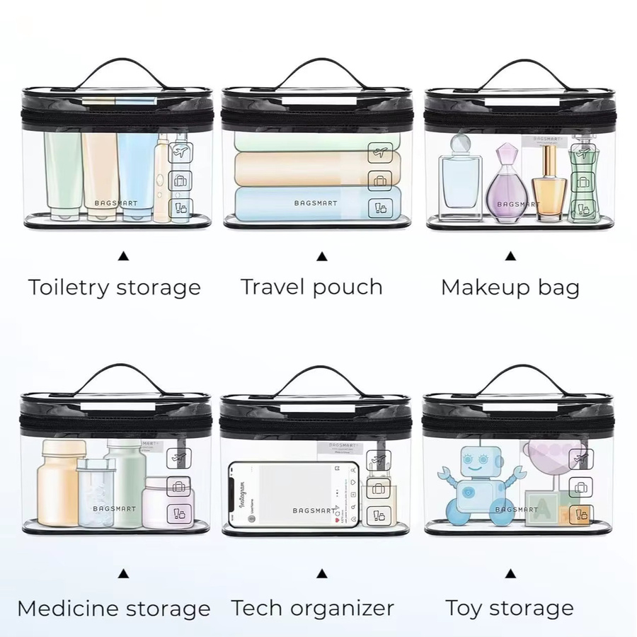 Tragbare transparente Toilettenartikel-Organizer-Tasche aus wasserdichtem PVC mit Griffen, Kosmetik- und Nagelkünstler-Tasche, Farbe: Transparent - Bild 6