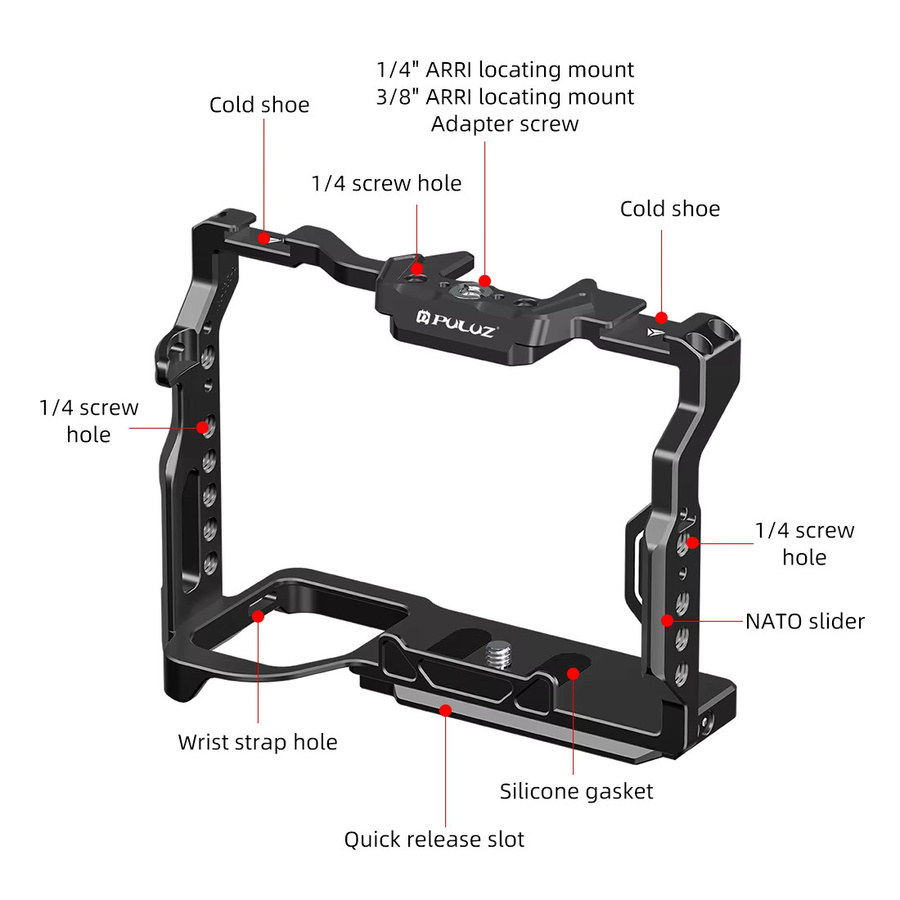 PULUZ Metall Kamera Käfig Stabilisator Rig aus Aluminium Legierung für Sony A7 IV ILCE-7M4 A7M4 A7M3 A7R3 A7R III A7R5 in Schwarz - Bild 2