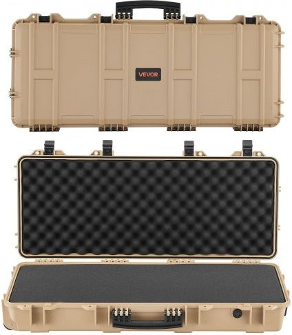 VEVOR Waffenkoffer mit Hartschale für Langwaffen, abschließbarer Gewehrkoffer mit vorgeschnittenen Schaumstoffen, rollbar, wasserfest, Farbe: Beige, B/T/H: 97,8 x 42 x 17,3 cm - Bild 1