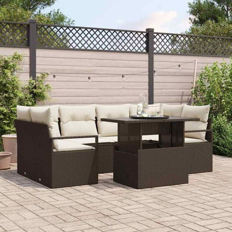 Vidaxl Polyrattan Garten-Sofa-Set aus 7 modularen Teilen in Braun und Beige mit Stahlgestell, B/T/H: 100 x 55 x 73 cm - Bild 1