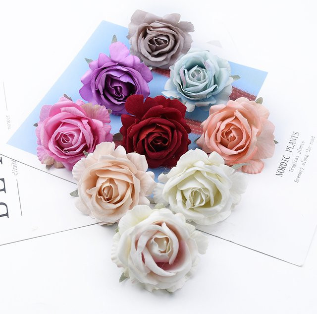 TTCY Samt Rosen Köpfe in Pink und Multicolour für Scrapbooking und Dekoration, Durchmesser: 6 cm - Bild 1