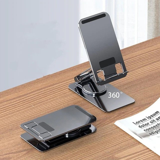 BRYNTHORX Universeller Telefonständer für den Schreibtisch in Schwarz, 360 Grad drehbare Metallhalterung, faltbarer Handyhalter mit rutschfester Basis für iPhone, Huawei und OPPO - Bild 1