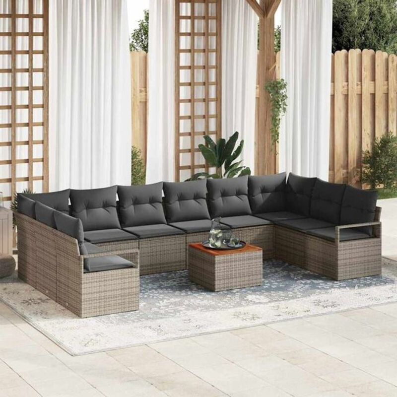 vidaxl Garten-Sofa-Set aus Poly-Rattan mit 11 Kissen in Grau - Bild 1