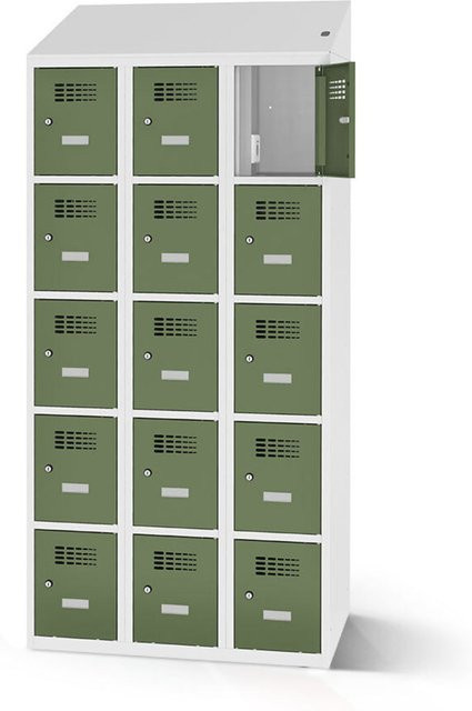rotstahl Fächerschrank mit Ladefunktion und 15 Fächern in Hellgrün, B/H: 120 x 200 cm - Bild 1