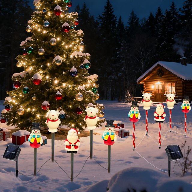 Peach Forest Solar Weihnachtslandschaftslicht mit 5 LED in Schneemann, Weihnachtsmann und Hirschform, Mehrfarbig, für Terrasse und Garten - Bild 1