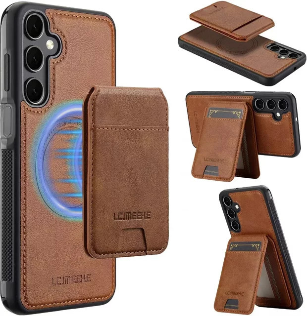 Magnetische Lederhülle mit abnehmbarer Kartenhalter-Brieftasche für Samsung Galaxy S25 Ultra, S24 Plus und S23+ Plus in Rot und Braun - Bild 1