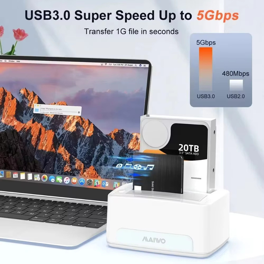 MAIWO HDD-Dockingstation SATA zu USB 3.0 Adapter für 2,5 und 3,5 Zoll SSD und HDD Festplatten, Farbe: Weiß - Bild 2