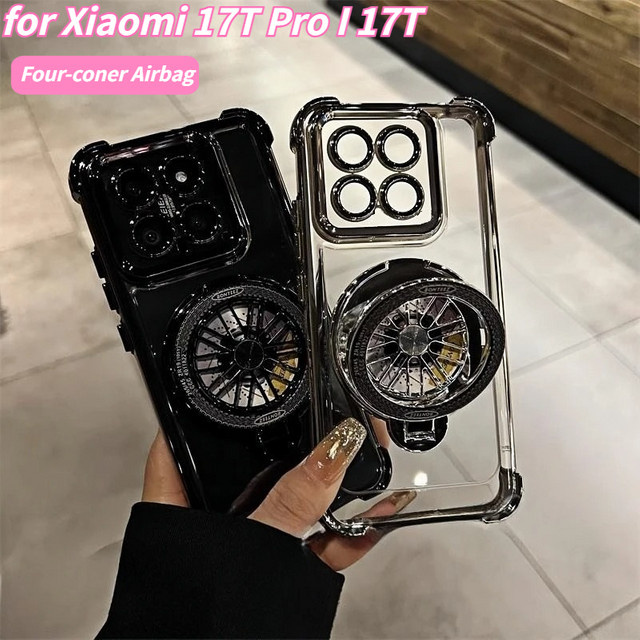 Transparente Xiaomi Schutzhülle mit plattiertem Rand in Pink, inklusive Kompass-Ständer und Airbag-Stoßschutz für Xiaomi 17T Pro, 17Max, 17 Pro Max, 15T Pro und 14T - Bild 1