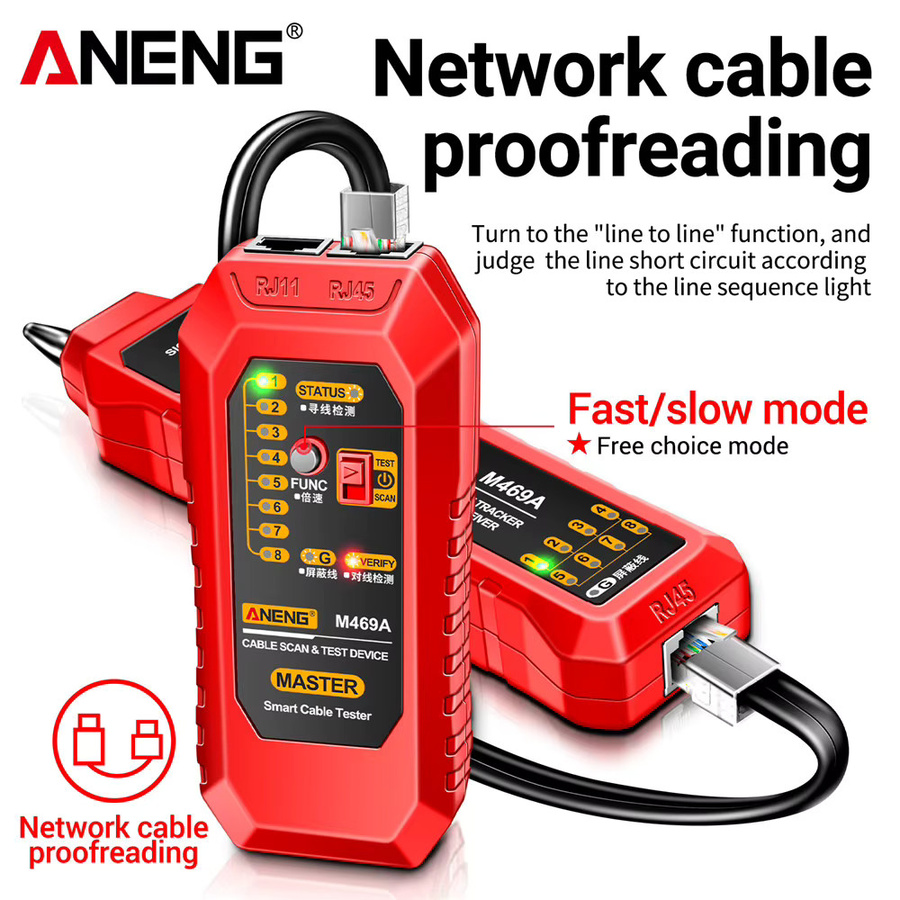 ANENG M469A Netzwerkkabel-Finder und -Tester für RJ45 und RJ11 in Rot - Bild 2