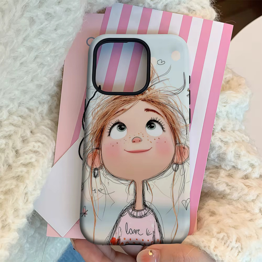 Handyhülle mit süßem Mädchen und Vögeln für Apple iPhone 17 16 15 14 13 12 11 Pro Max Plus, mehrfarbig, doppelschichtige Rückseite - Bild 3