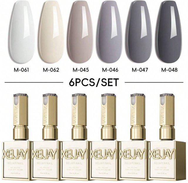 XEIJAYI Nagelgel-Set, 6 Farben in Grau und Nude, glänzend - Bild 1