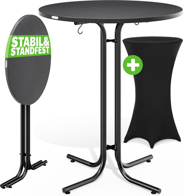Casaria Stehtisch Grau mit Stehtischhusse Schwarz für den Garten, B/T: 110 x 80 cm und Husse Ø 80 cm - Bild 1