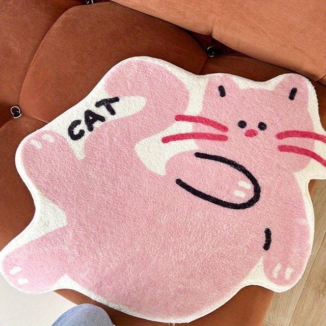 VIKAMA Rosa Cartoon-Katzen-Teppich aus Polyester für Badezimmer und Kinderzimmer, B/T: 60 x 60 cm - Bild 1