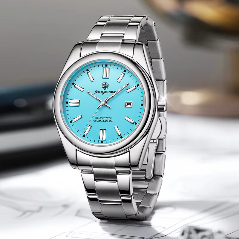 PAAZOMU Armbanduhr Edelstahl, Quarz, Datum, Blau, Herren - Bild 4