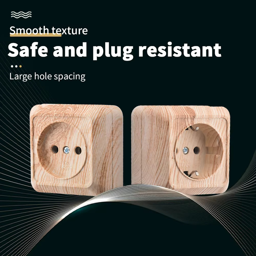 WESA Elektrische Wandsteckdose aus Holz in Braun mit Kunststoffelementen, flammhemmend, 250 V, EU-Standard - Bild 2