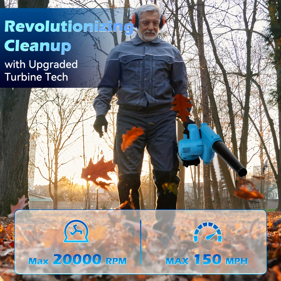 Jemi Tool 2-in-1 Akku-Laubbläser in Blau mit Zubehör für Rasenpflege, Laub und Schneeentfernung - Bild 2
