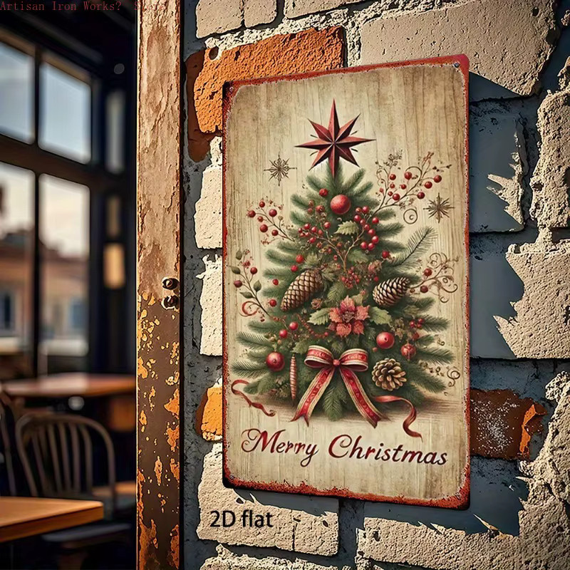 6er Set Potdemiel Vintage Weihnachten Metallblechschilder mit festlichen Zitaten, Rustikale Wandkunst Plaketten in Mehrfarbig, Rechteckig - Bild 2
