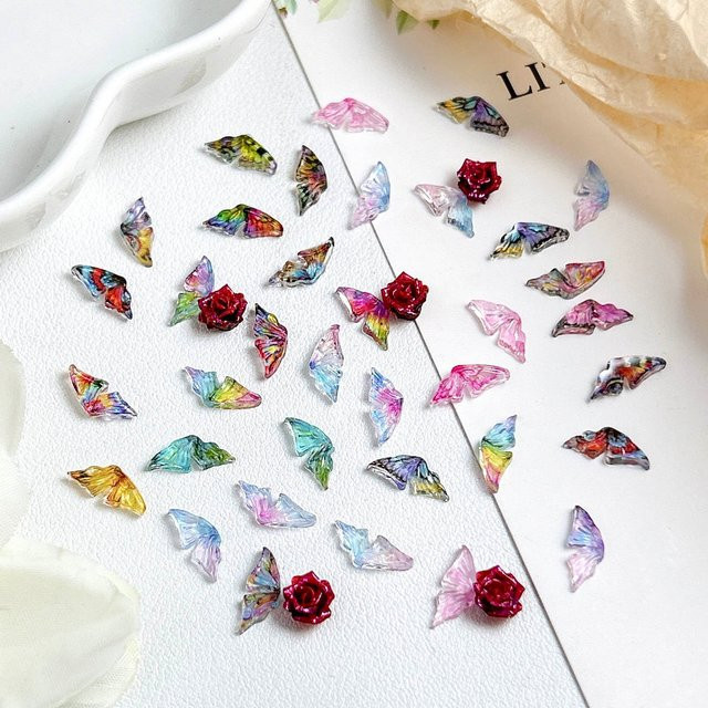 Nagel Charms, 50 Stück, 3D Flügel, Harz, bunt, semi-transparent - Bild 1