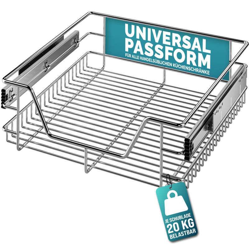 Casaria Teleskopschublade aus Stahl in Chrom/Silber, Breite: 44,0 cm, Tiefe: 39,0 cm, Höhe: 14,0 cm - Bild 2