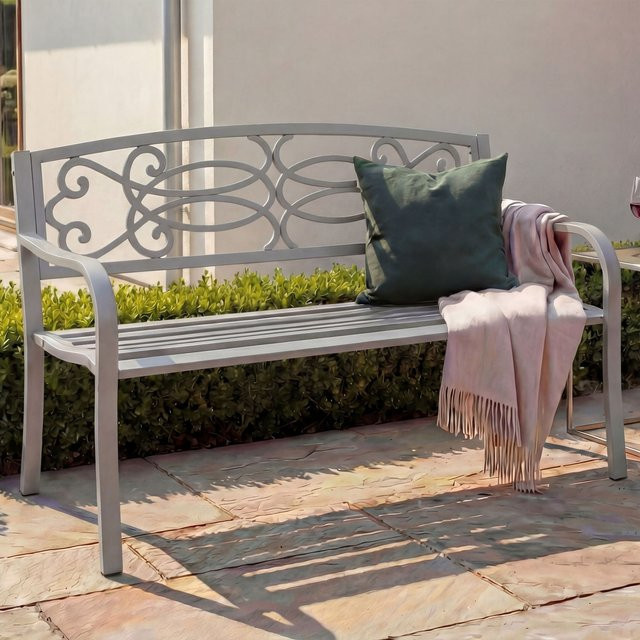 MCW Gartenbank F44 als 2-Sitzer aus pulverbeschichtetem Stahl in Grau mit Armlehnen, B/T/H: 127 x 58 x 87 cm - Bild 1